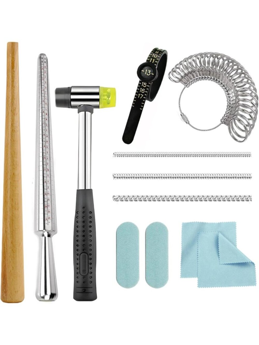 Metal Ring Sizer Tool Kit with Mandrel & Mallet for Jewelry Repair & Sizing